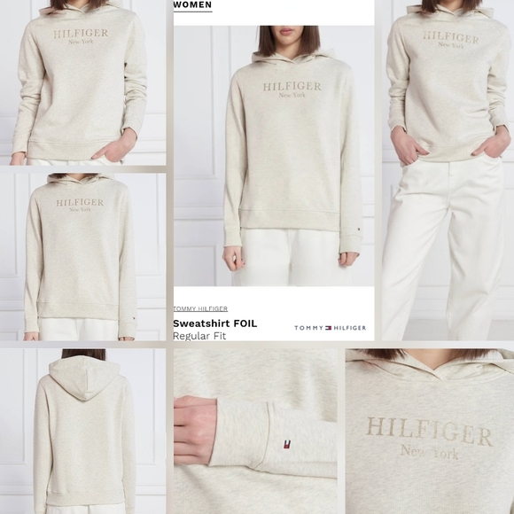 Tommy Hilfiger New York Beige Heathered Oat Milk Foil Fleece Hoodie - Picture 14 of 16
